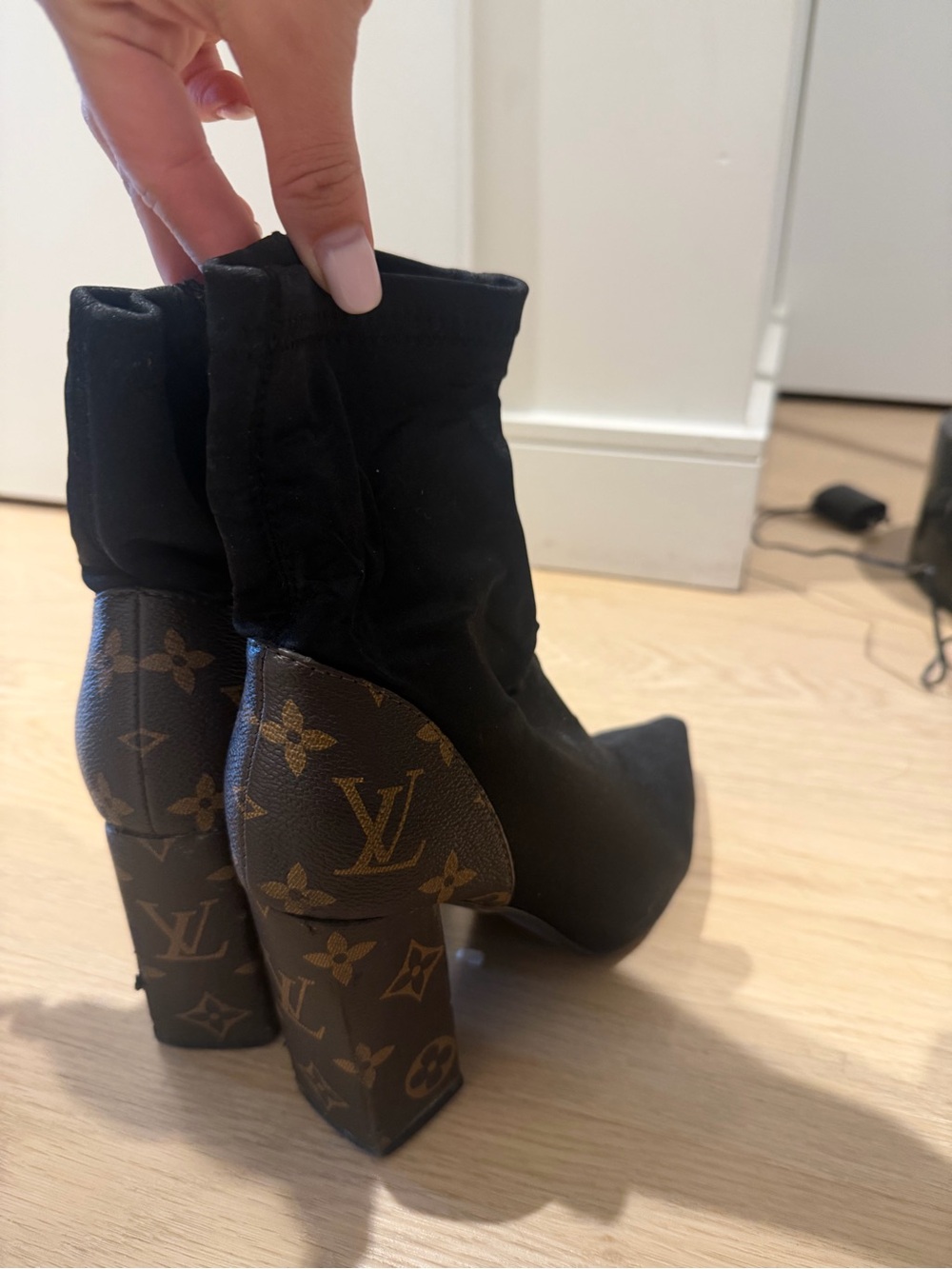 Louis Vuitton Black Stretch Ankle Boots with Monogram Block Heels